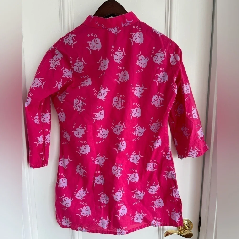 Three Islands Fish Block Print Tunic Dress Girls XL